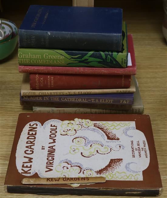 A group of mixed books by T S Eliot, Graham Greene, D H Lawrence and Virginia Woolf